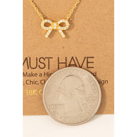 Gold CZ Bow Pendant Necklace
