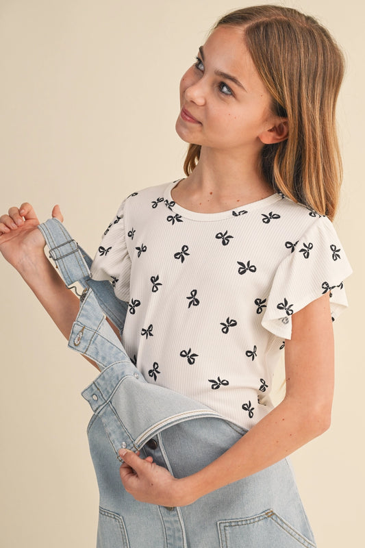 Girls Flutter Sleeve Top | Bows