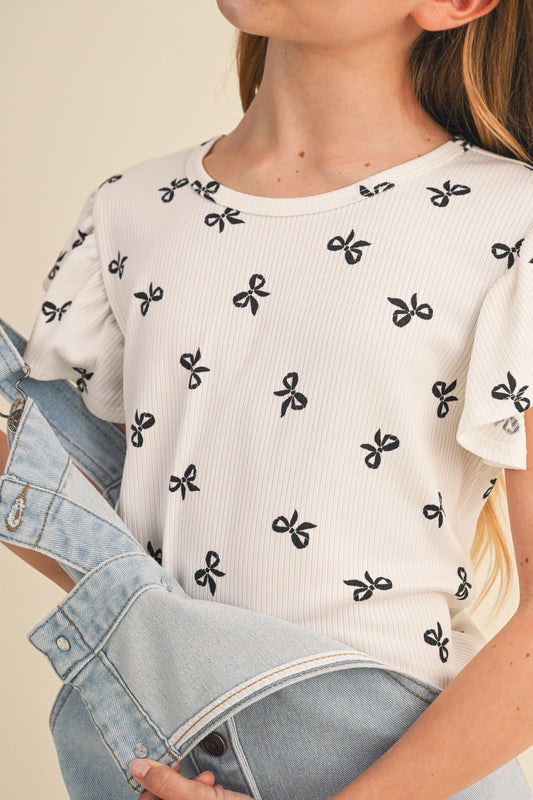 Girls Flutter Sleeve Top | Bows