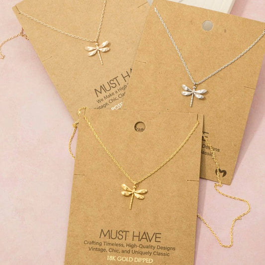 Silver Dragonfly Pendant Necklace
