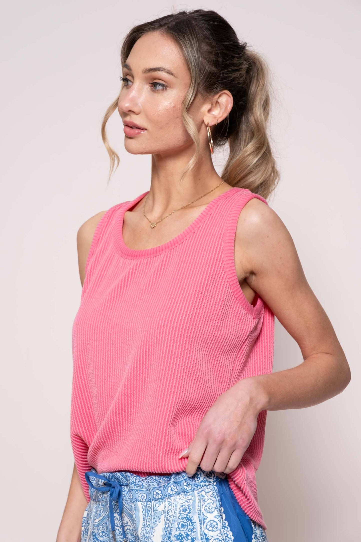 Bubblegum Raised Ribbed Tank