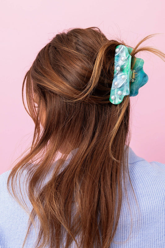Turquoise & Pearl Claw Clip
