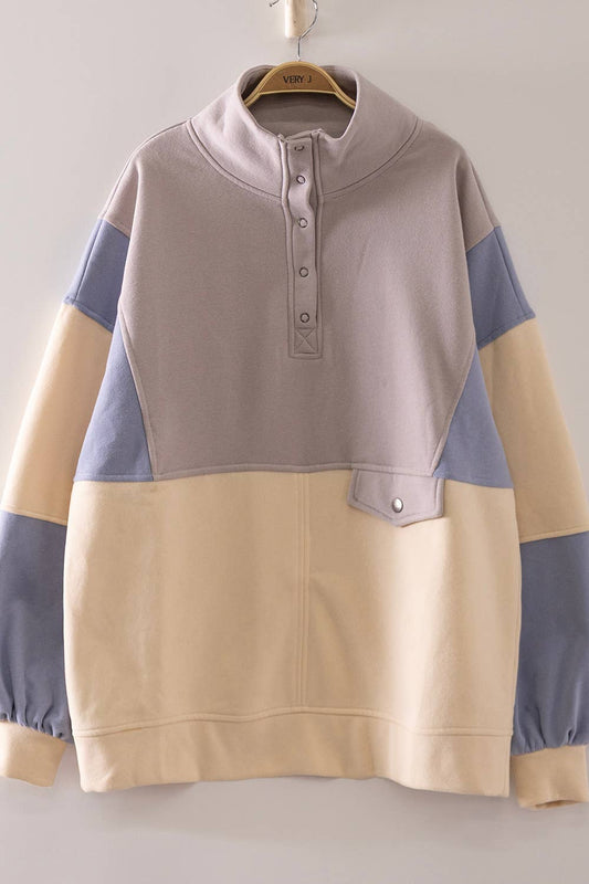 Aubrey Colorblock Half Snap Sweatshirt