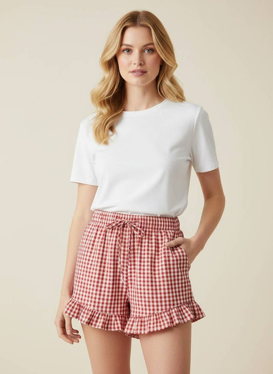 Red Gingham Ruffle Shorts