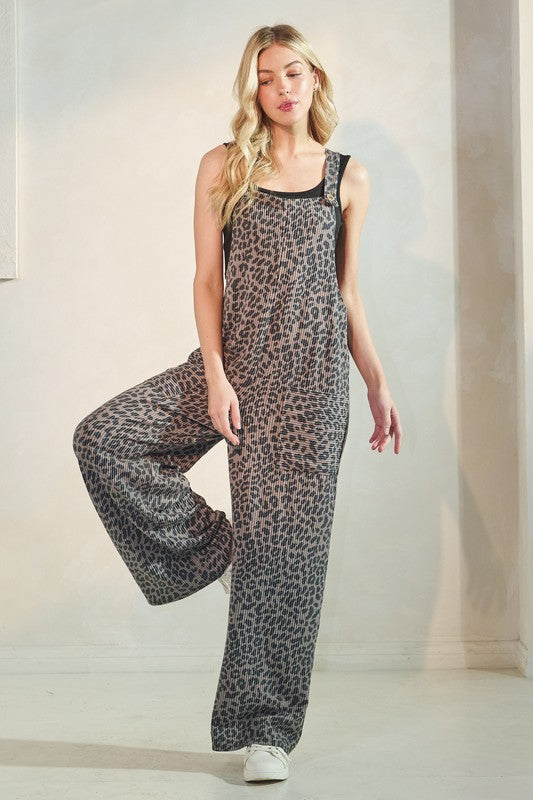 Coco Leopard Ribbed Overall Jumpsuit