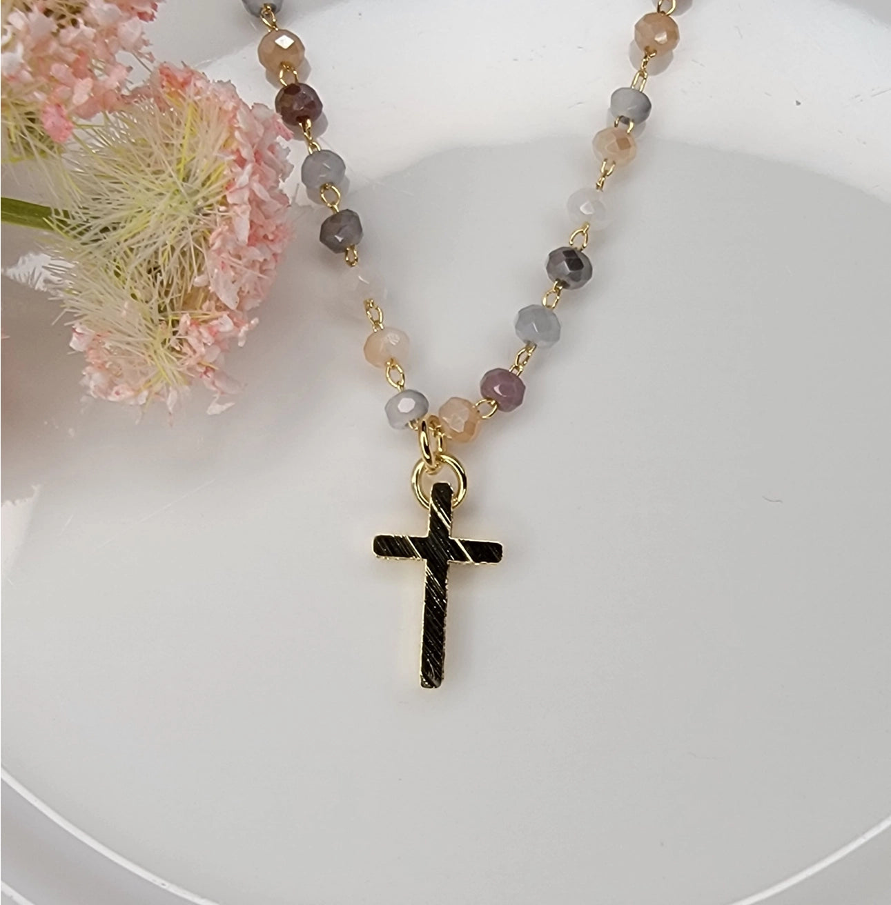 Dainty Beaded Cross Necklace