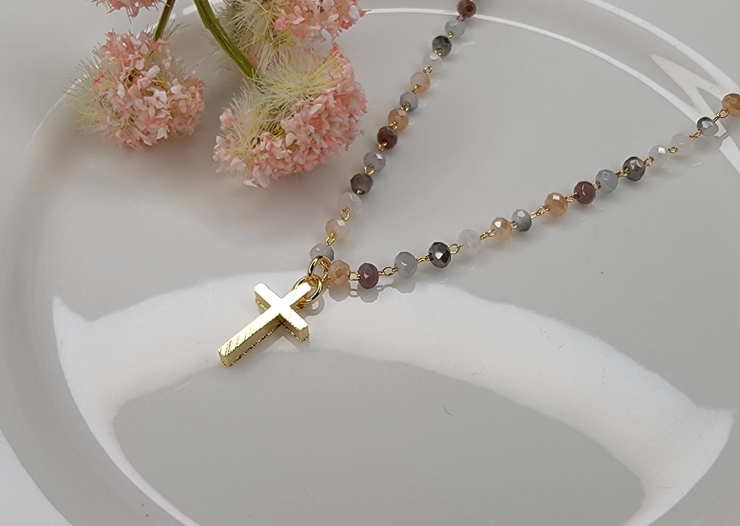 Dainty Beaded Cross Necklace