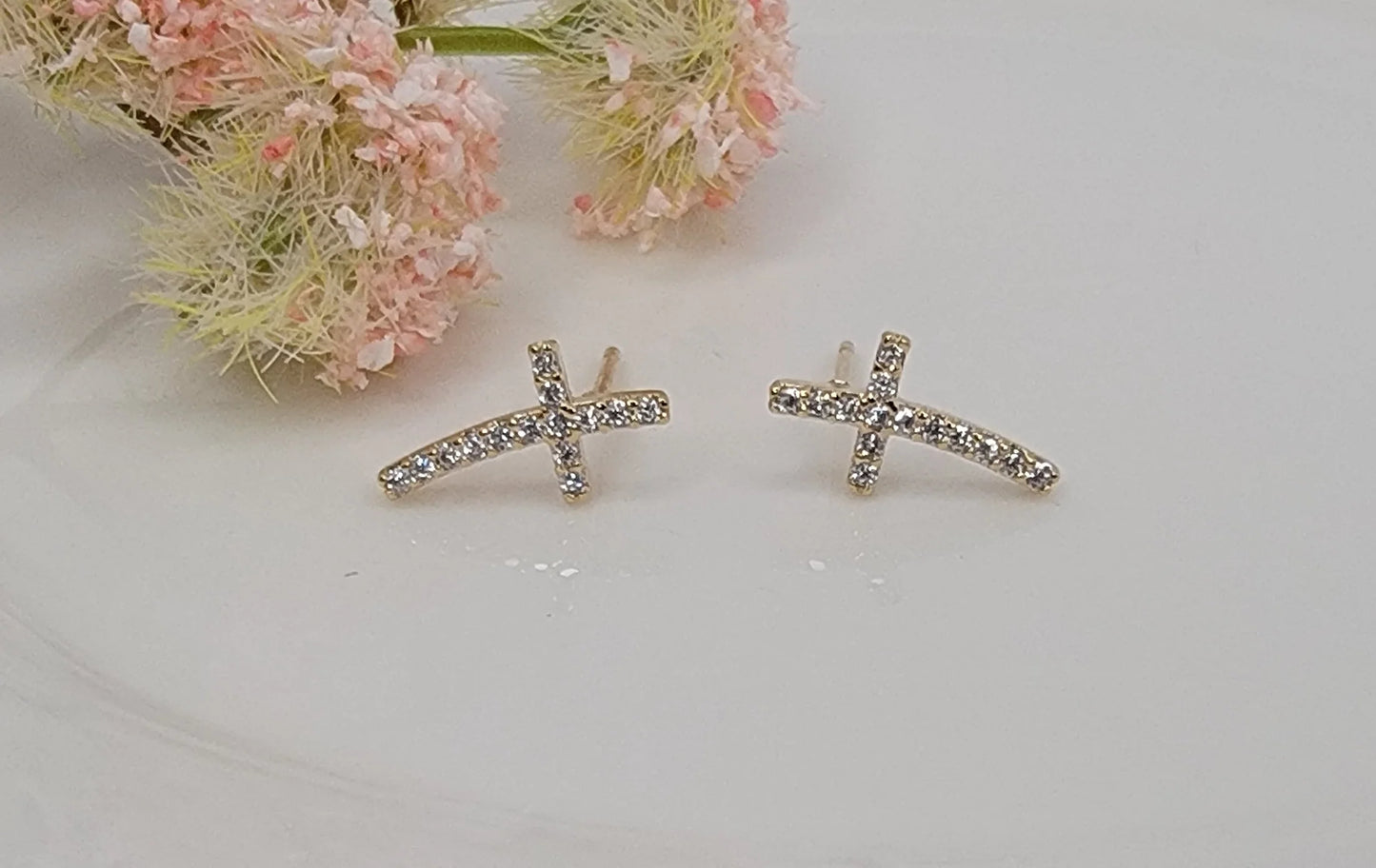 Curved Cross Stud Earrings | MULTIPLE COLORS