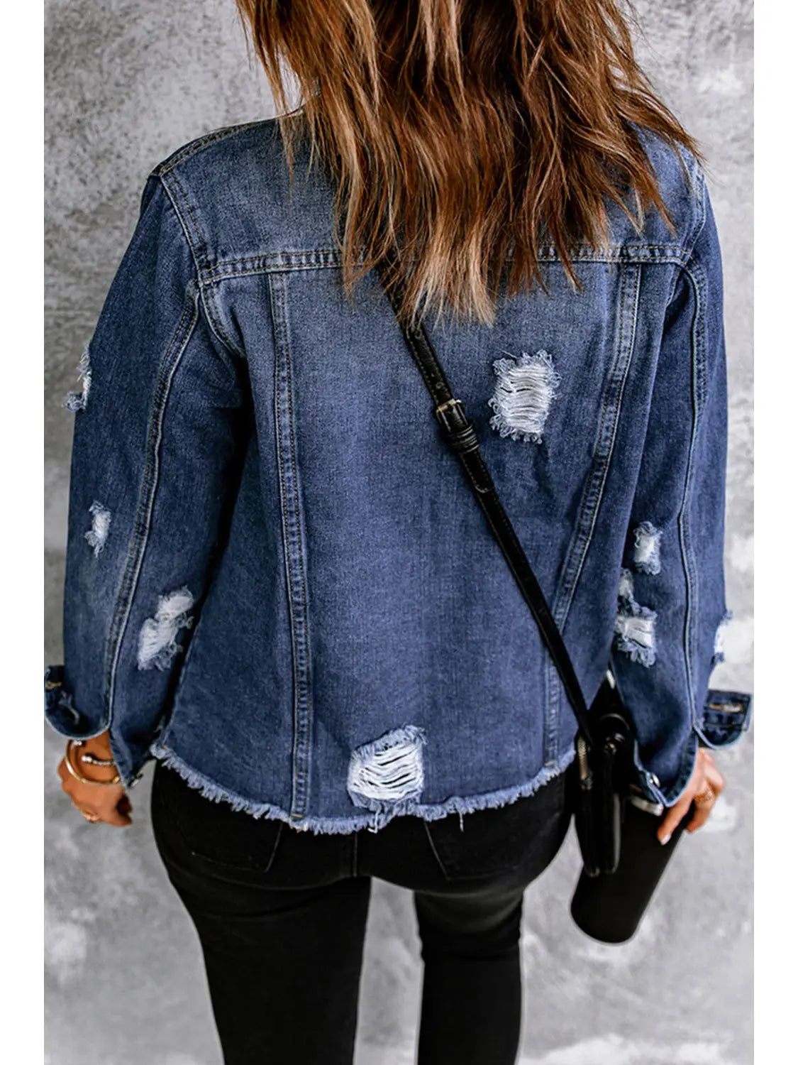 Dark Wash Distressed Denim Jacket