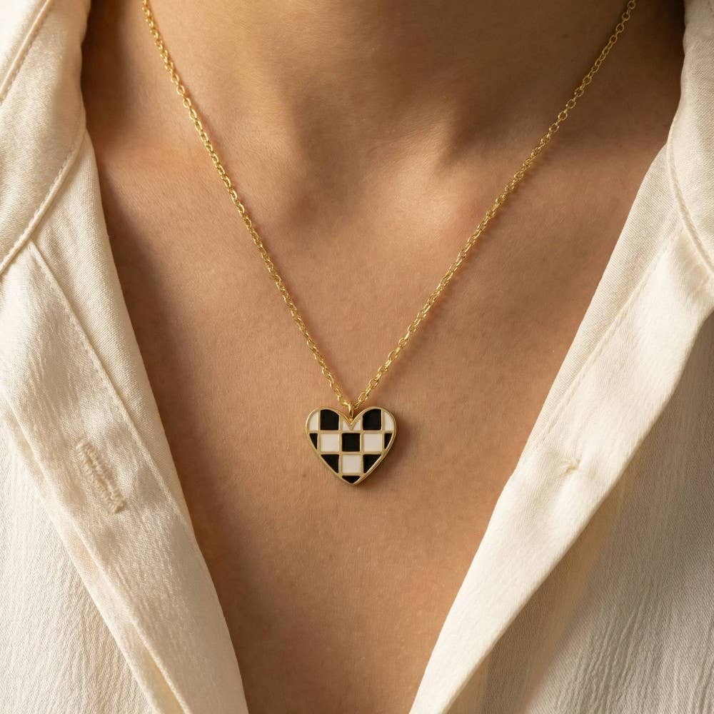 Checkered Heart Pendant Necklace | MULTIPLE COLORS