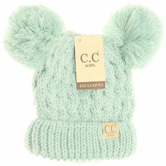 C.C. Kids Solid Double Pom Beanie