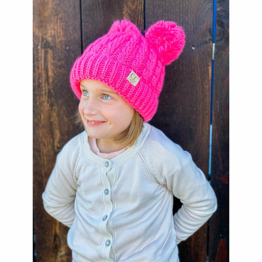 C.C. Kids Solid Double Pom Beanie