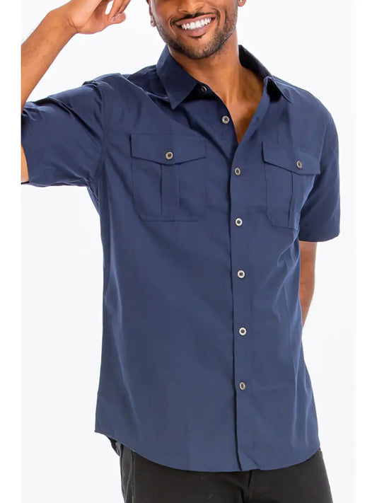 Men's Dual Chest Pocket Short Sleeve Button Down Shirt