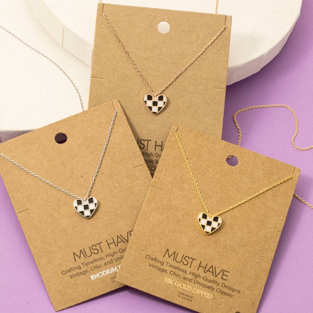 Checkered Heart Pendant Necklace | MULTIPLE COLORS