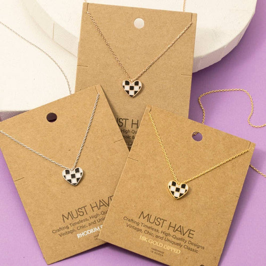 Checkered Heart Pendant Necklace | MULTIPLE COLORS