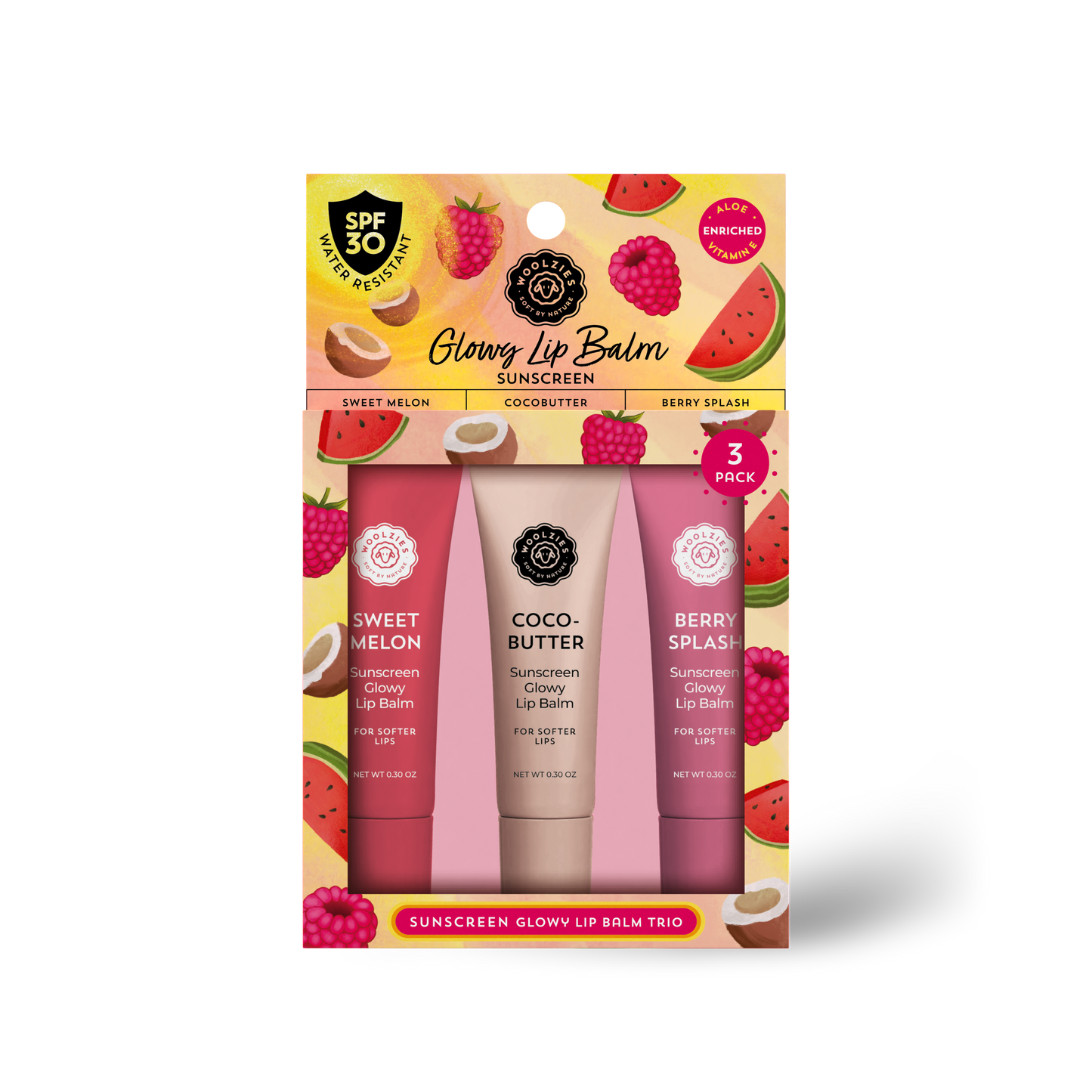 Woolzies Sunscreen Glowy Lip Balm Trio – SPF 30
