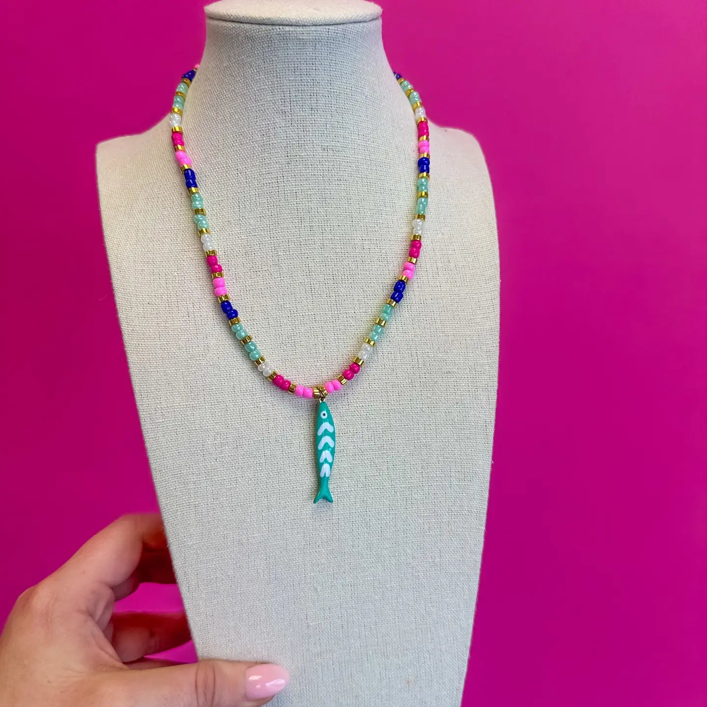 Multi Bead Fish Necklace - Turquoise