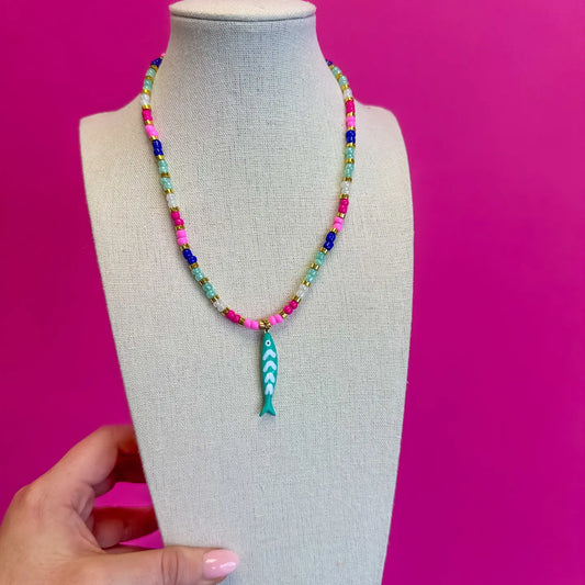 Multi Bead Fish Necklace - Turquoise