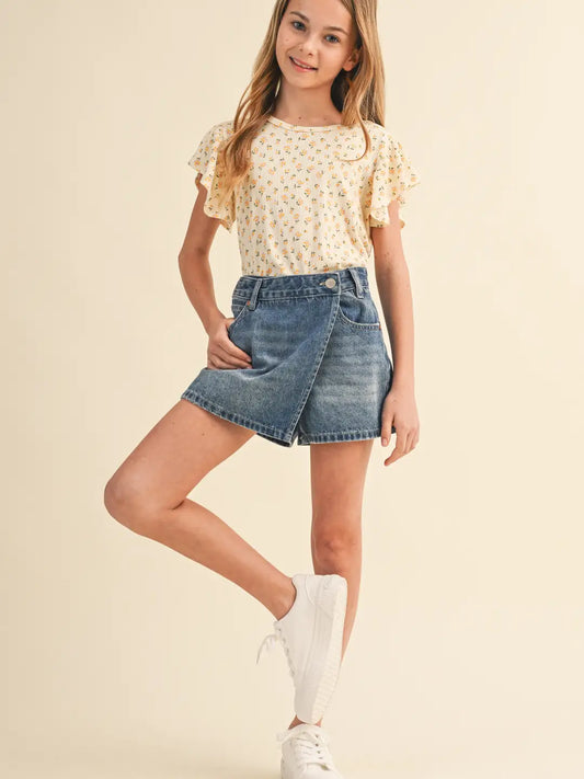 Girls Flutter Sleeve Top | Floral