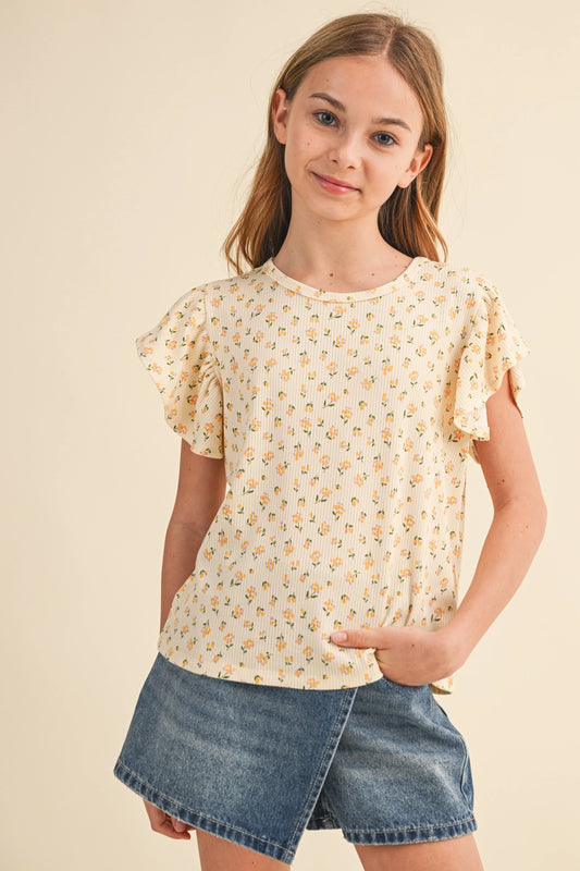 Girls Flutter Sleeve Top | Floral