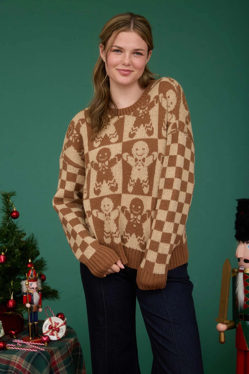 Gingy Checkered Gingerbread Man Sweater