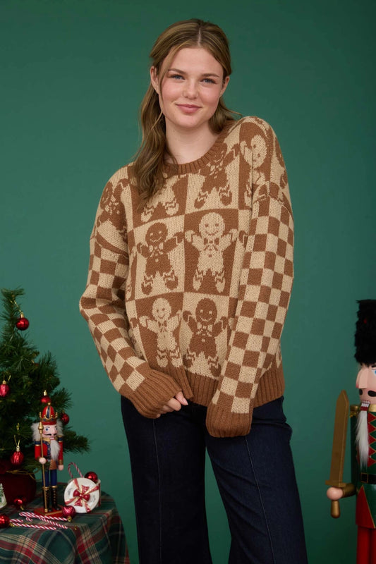 Gingy Checkered Gingerbread Man Sweater