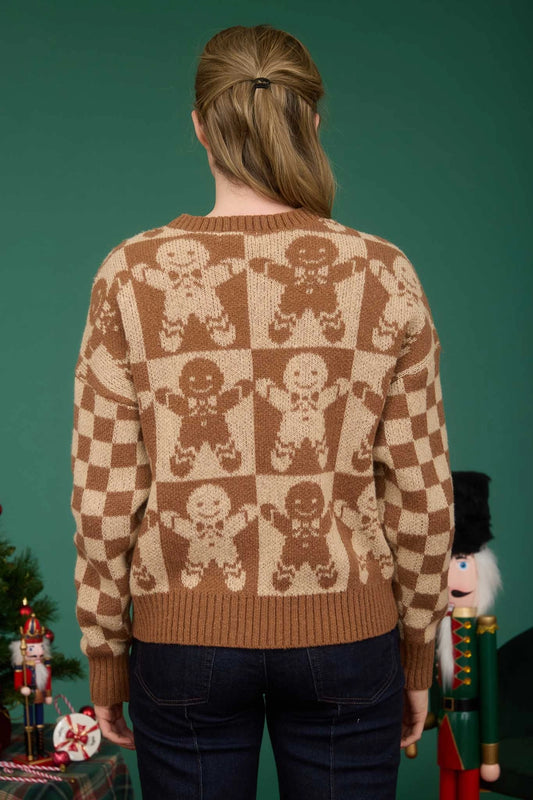 Gingy Checkered Gingerbread Man Sweater