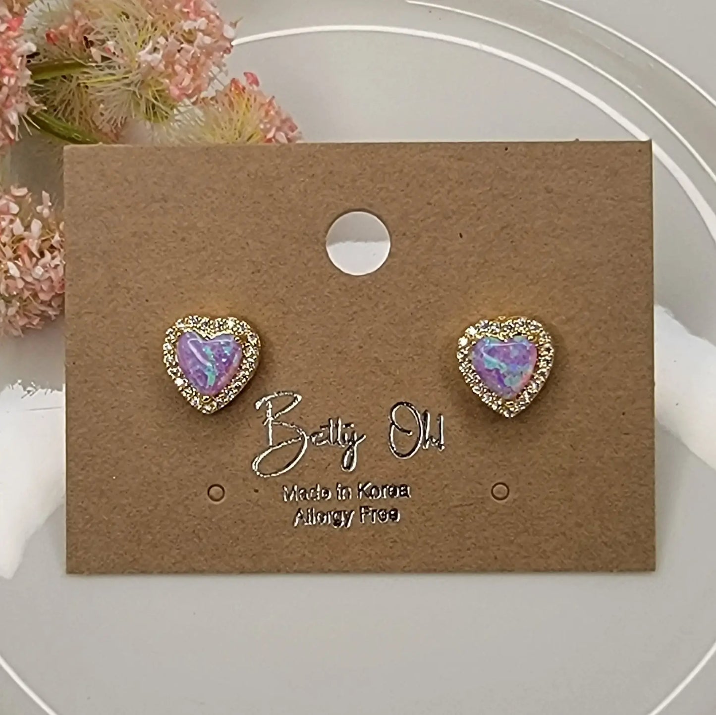 Opal Heart Stud Earrings