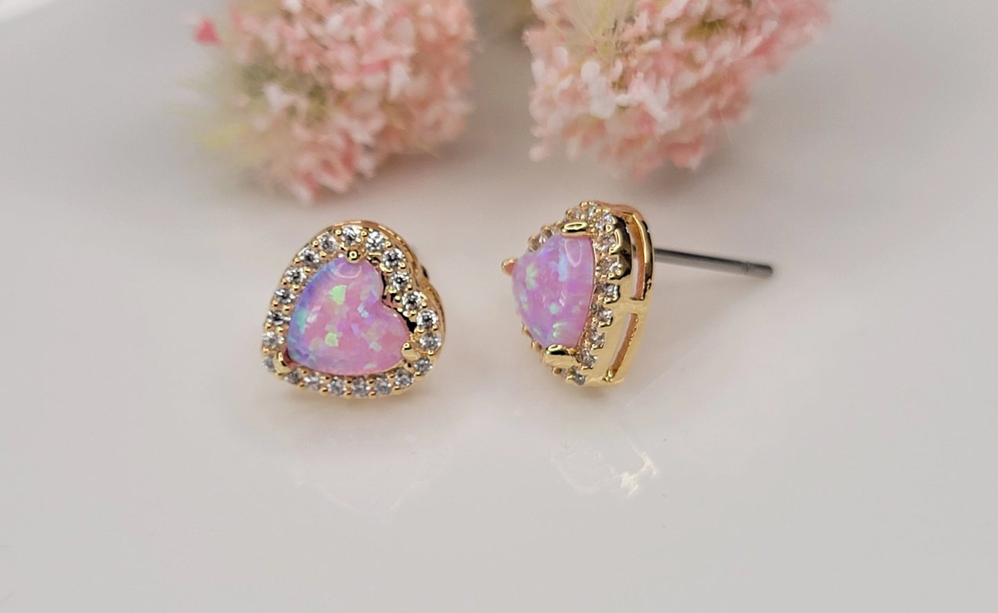 Opal Heart Stud Earrings