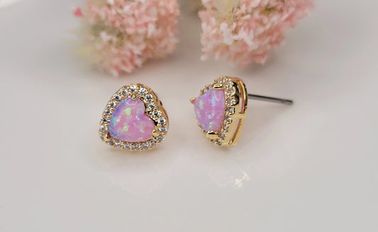 Opal Heart Stud Earrings