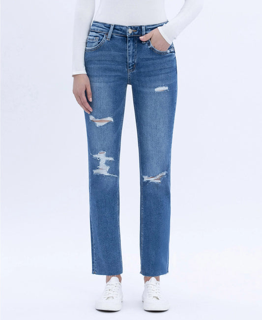 Jeanne High Rise Distressed Slim Straight Jeans | Vervet by Flying Monkey