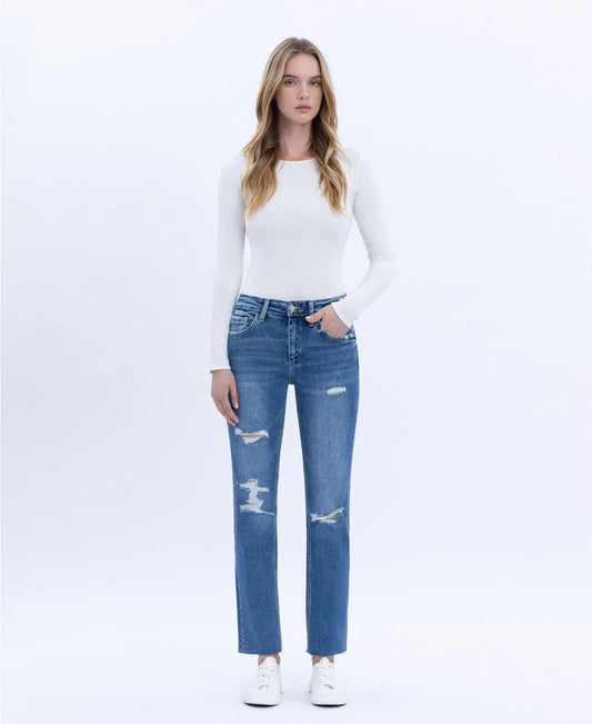 Jeanne High Rise Distressed Slim Straight Jeans | Vervet by Flying Monkey