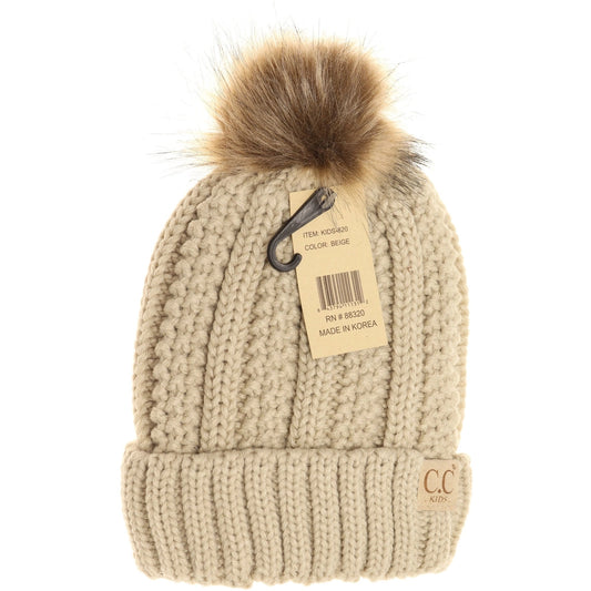 C.C. Kids Fuzzy Lined Fur Pom Beanie