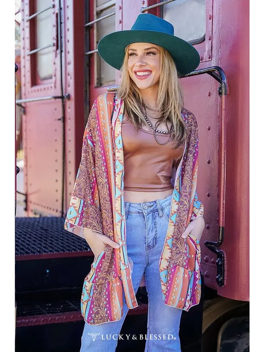 Aztec Oversized Ruffle Kimono