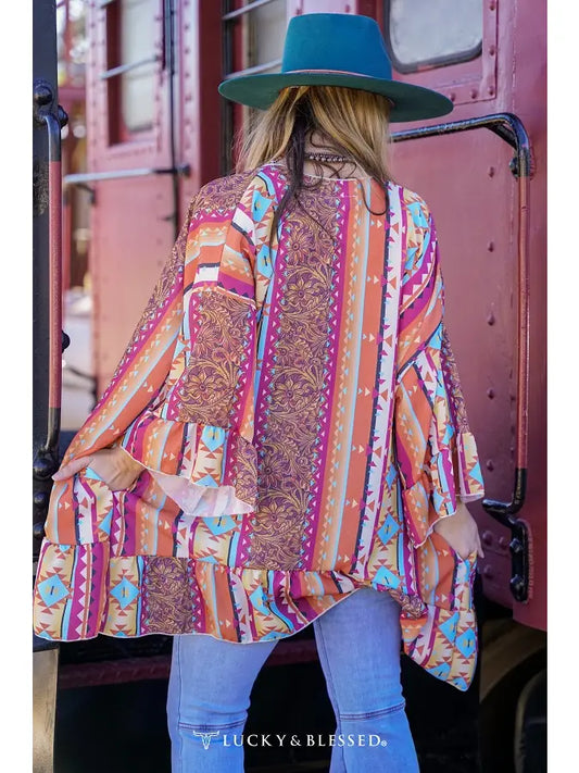 Aztec Oversized Ruffle Kimono