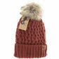 C.C. Solid Lattice Stitch Fur Pom Beanie