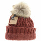 C.C. Solid Lattice Stitch Fur Pom Beanie