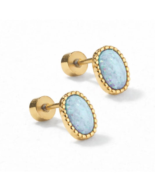 Luna Opal Screwback Stud Earrings | Blue