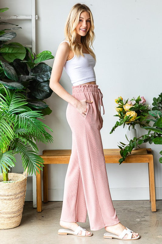 Mauve Paperbag Waist Urban Ribbed Pants