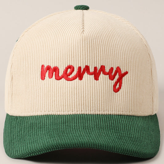 Merry Embroidered Corduroy Trucker Hat