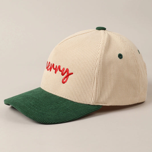 Merry Embroidered Corduroy Trucker Hat