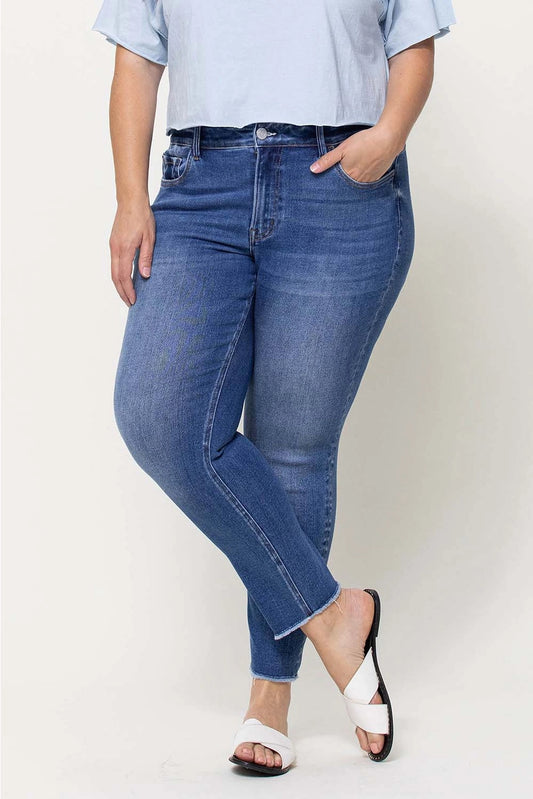 VERVET Plus Size Mid Rise Raw Hem Crop Skinny Jeans