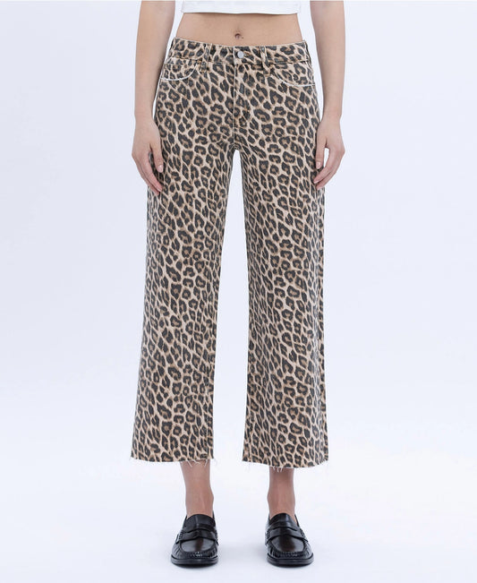 Olivia High Rise Leopard Crop Wide Leg Jeans