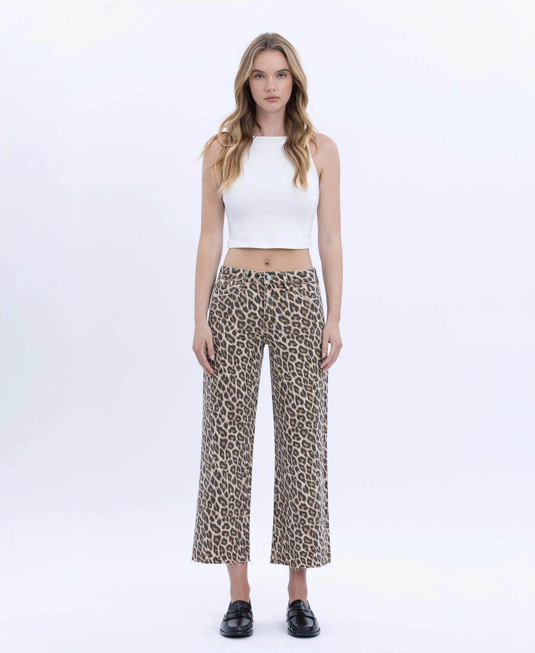 Olivia High Rise Leopard Crop Wide Leg Jeans