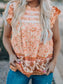 Orange Floral Print Ruffled Top