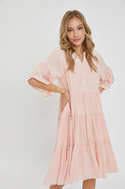 Peach Blush Tiered Shirt Dress