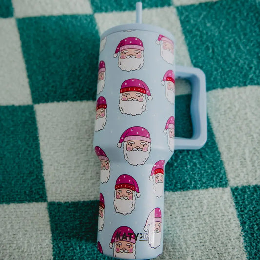 Pink Santa Christmas Tumbler with Handle