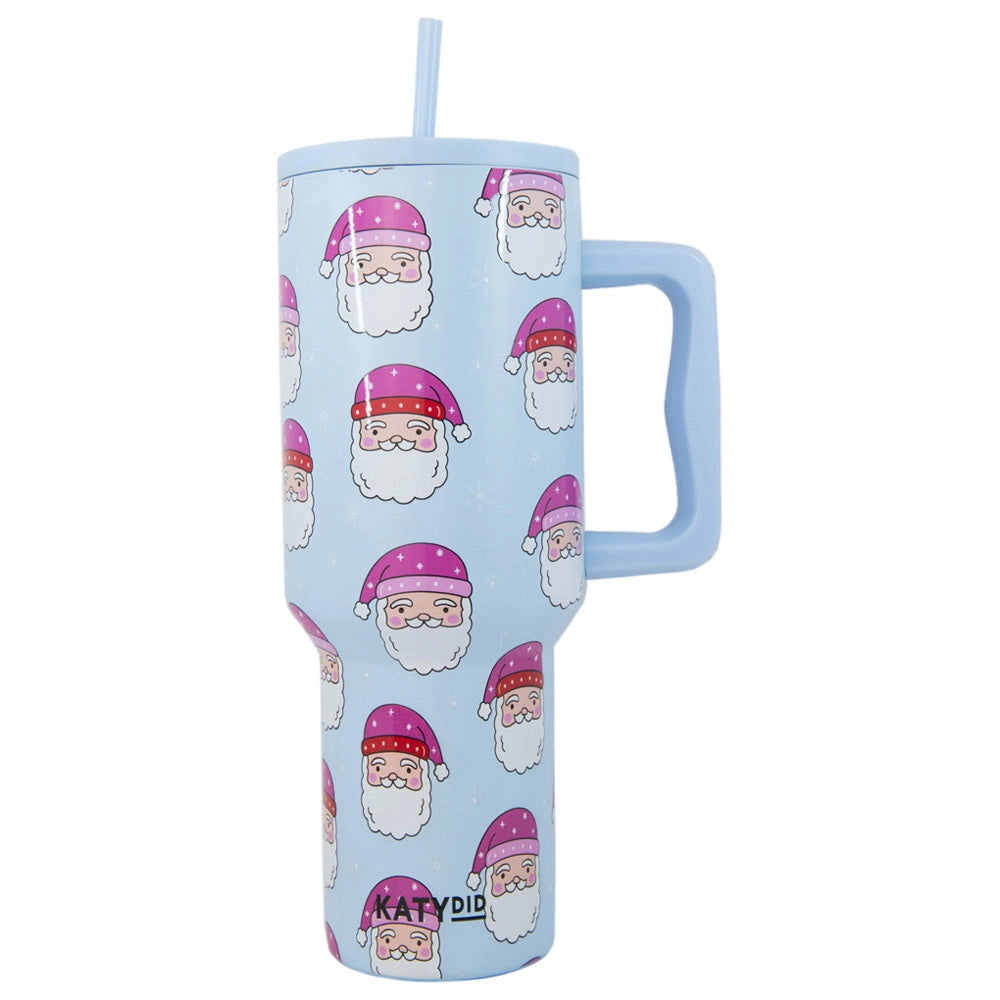 Pink Santa Christmas Tumbler with Handle