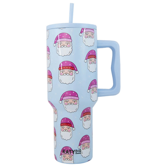 Pink Santa Christmas Tumbler with Handle