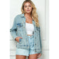 Oversized Medium Wash Distressed Denim Jacket - Plus Size